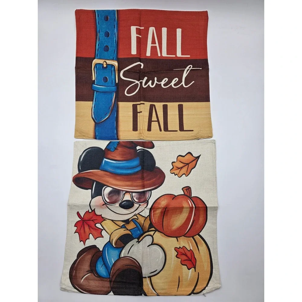 Disney Donald Duck‎ Mickey Mouse Fall Autumn Pillow Covers Set 2 Farmhouse